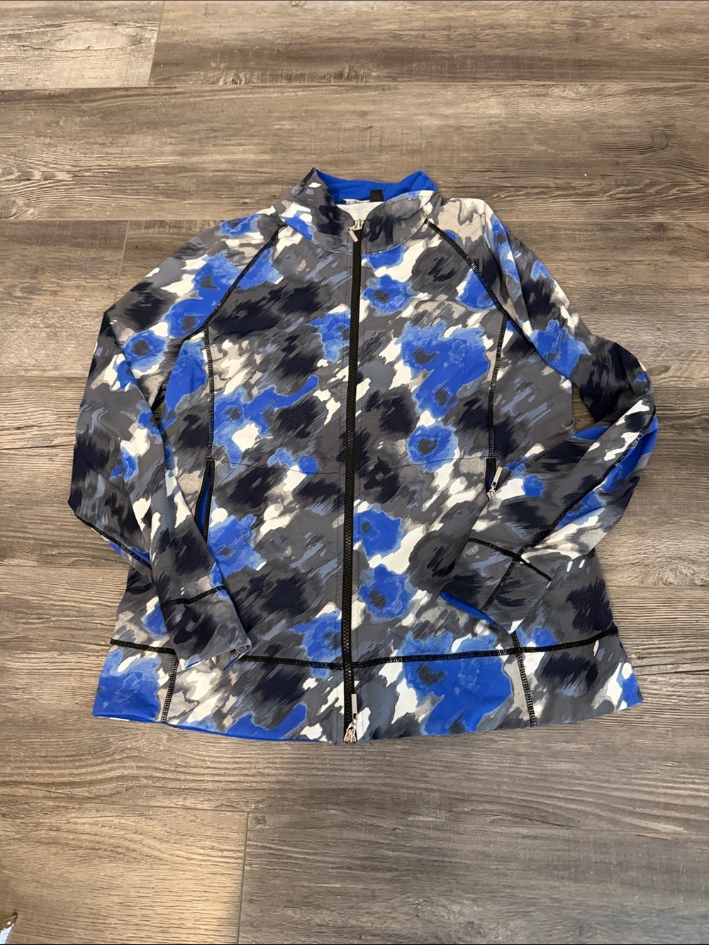 Bylyse‎ @ Ease Blue Floral Print Zip-Front Women's Jacket